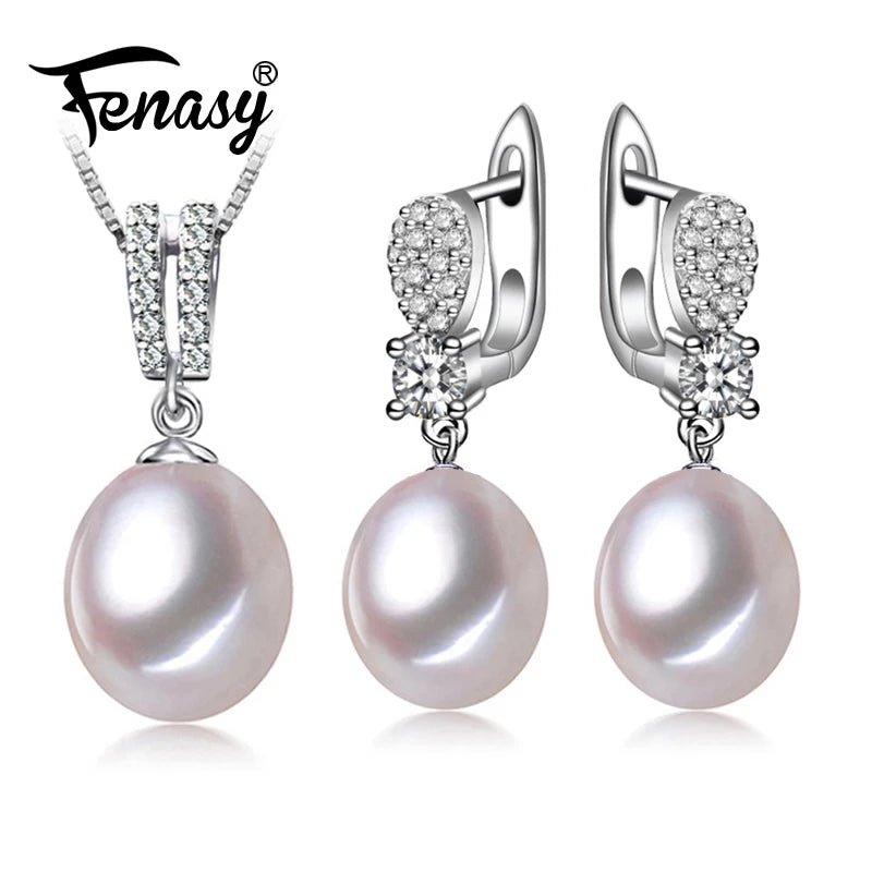 Natural Pearl Jewelry Sets for Women Pendant Necklace Earrings