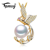 Women's Natural Pearl Necklace with Personalized Bird Pendant