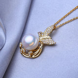 Women's Natural Pearl Necklace with Personalized Bird Pendant