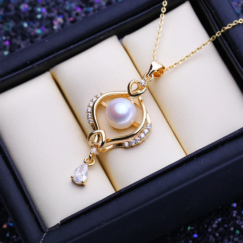 Natural Pearl Necklaces For Women Heart Pendant With Chain