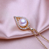 Natural Pearl Necklace Leaf Pendant Chain CZ Choker