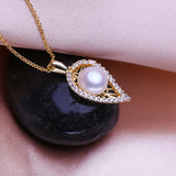 Natural Pearl Necklace Leaf Pendant Chain CZ Choker