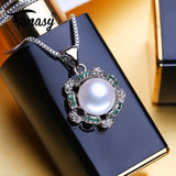 Pearl Necklace for Women with Cubic Zirconia Choker Pendant