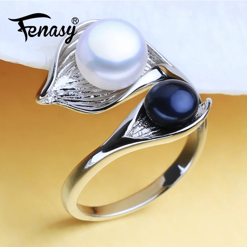Natural Pearl Leaf Party Rings 925 Sterling Silver Wedding Ring
