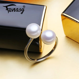 Double Pearl Ring Freshwater Adjustable Sliver Rings For Women