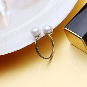 Double Pearl Ring Freshwater Adjustable Sliver Rings For Women