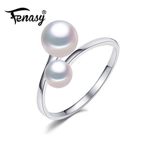 925 Sterling Silver Natural Freshwater Double Pearl Ring for Women