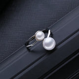 925 Sterling Silver Natural Freshwater Double Pearl Ring for Women