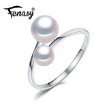 925 Sterling Silver Natural Freshwater Double Pearl Ring for Women