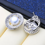 Freshwater Pearl Earrings Sterling Silver Stud Big Geometric Wedding
