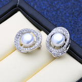 Freshwater Pearl Earrings Sterling Silver Stud Big Geometric Wedding