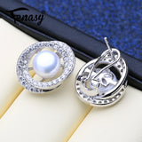Freshwater Pearl Earrings Sterling Silver Stud Big Geometric Wedding