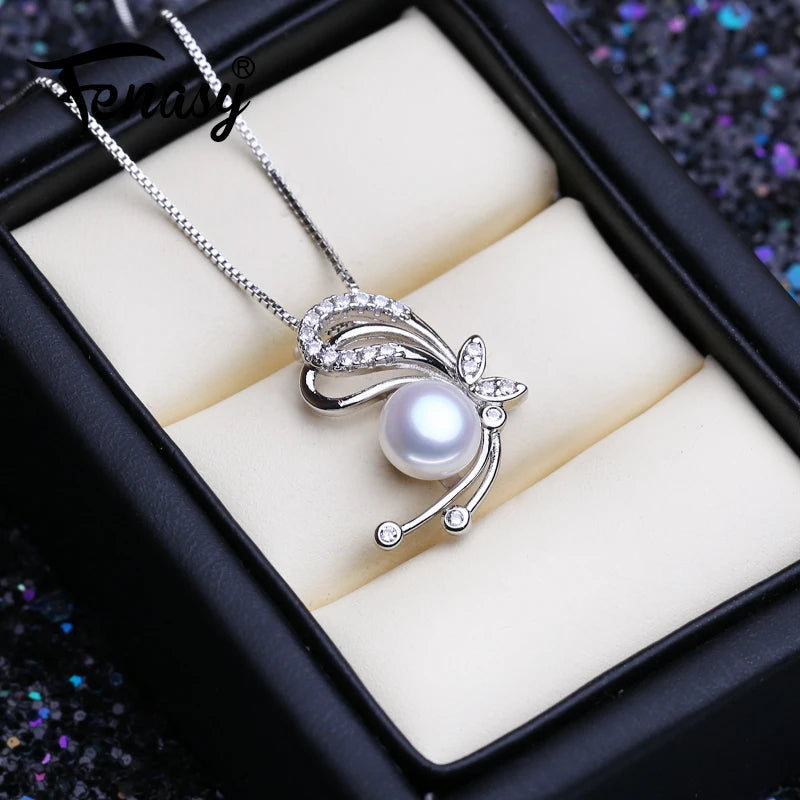 Butterfly Pendant Pearl Necklace 925 Sterling Silver Women