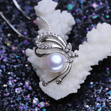 Butterfly Pendant Pearl Necklace 925 Sterling Silver Women
