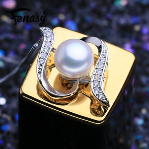 925 Sterling Silver Geometric Pendant Natural Pearl Necklace