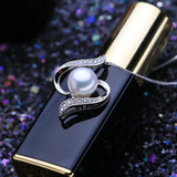 925 Sterling Silver Geometric Pendant Natural Pearl Necklace
