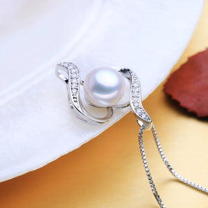 925 Sterling Silver Geometric Pendant Natural Pearl Necklace