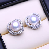 Natural Pearl Stud Earrings Silver Party Pendant Necklaces Set