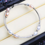 Pink Purple Pearl Bracelet 6mm Rice Pearl Bangle For Women Gift