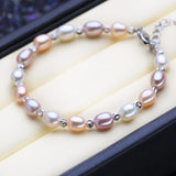 Pink Purple Pearl Bracelet 6mm Rice Pearl Bangle For Women Gift