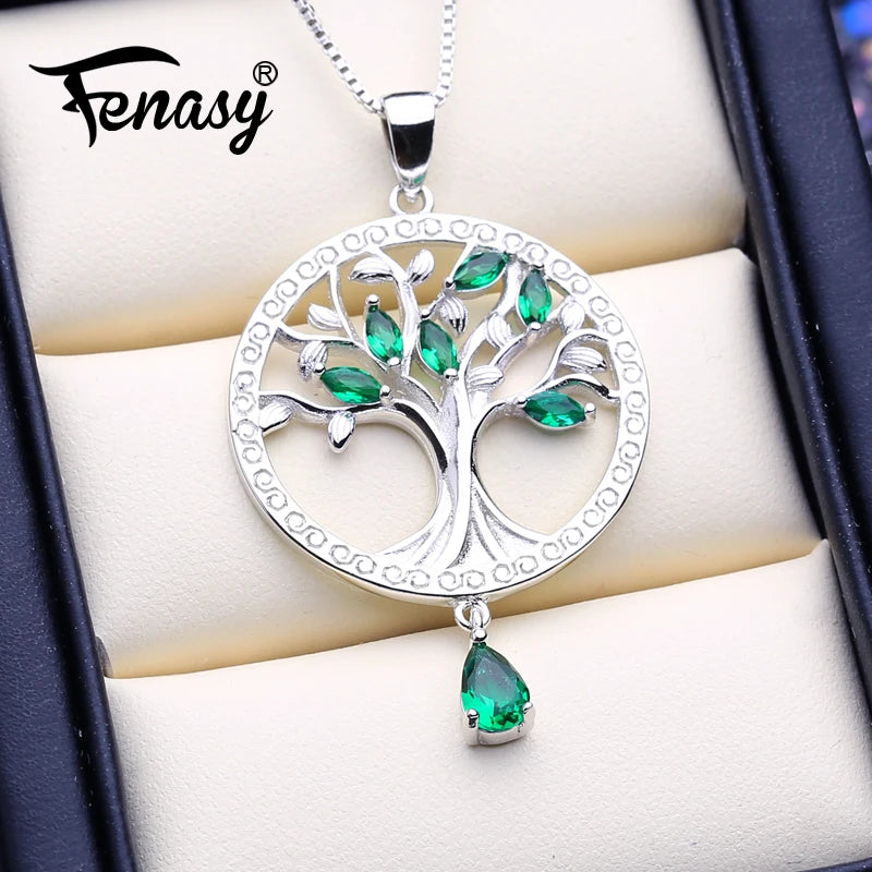 925 Silver Tree Of Life Crystal Necklace Women Fine Jewelry