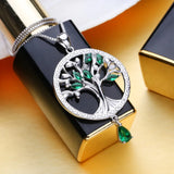 925 Silver Tree Of Life Crystal Necklace Women Fine Jewelry