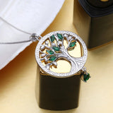 925 Sterling Silver Life Tree Green Crystal Pendant Necklace