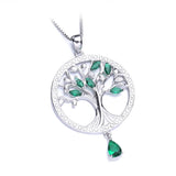 925 Sterling Silver Life Tree Green Crystal Pendant Necklace