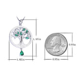 925 Sterling Silver Life Tree Green Crystal Pendant Necklace