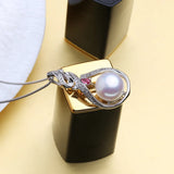 Sterling Silver Big Leaf Pendant Necklace with Natural Pearl for Women