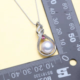 Sterling Silver Big Leaf Pendant Necklace with Natural Pearl for Women
