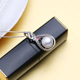 Sterling Silver Big Leaf Pendant Necklace with Natural Pearl for Women