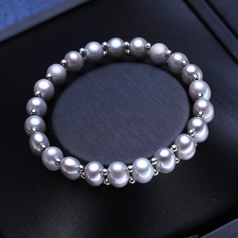 Natural Gray Pearl Double Layer Bracelet for Women