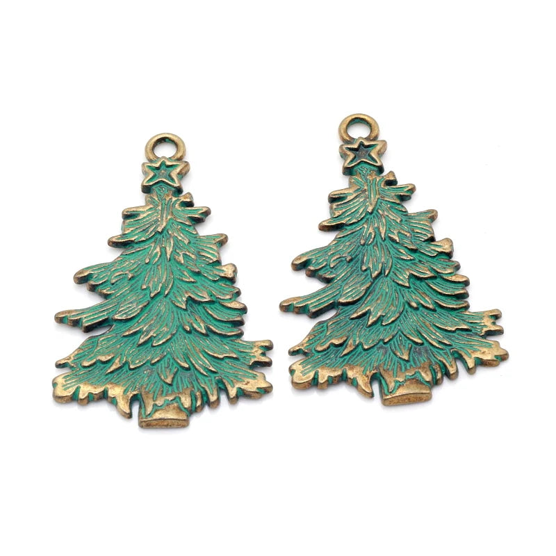 10pcs Antique Green Bronze Christmas Trees Pendants for DIY Jewelry Making PJ194