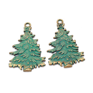10pcs Antique Green Bronze Christmas Trees Pendants for DIY Jewelry Making PJ194