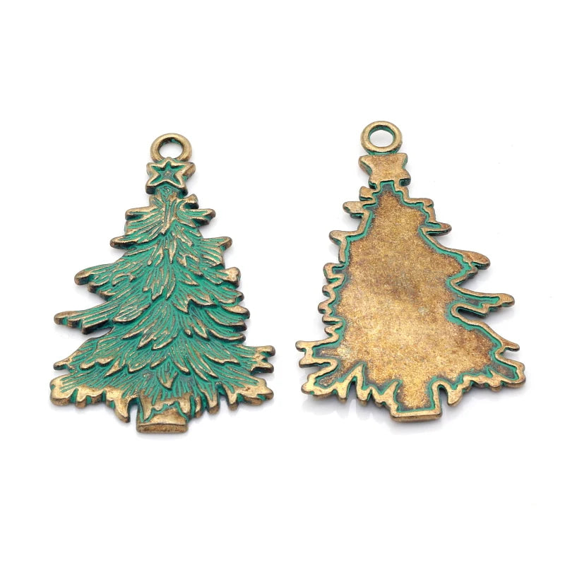 10pcs Antique Green Bronze Christmas Trees Pendants for DIY Jewelry Making PJ194