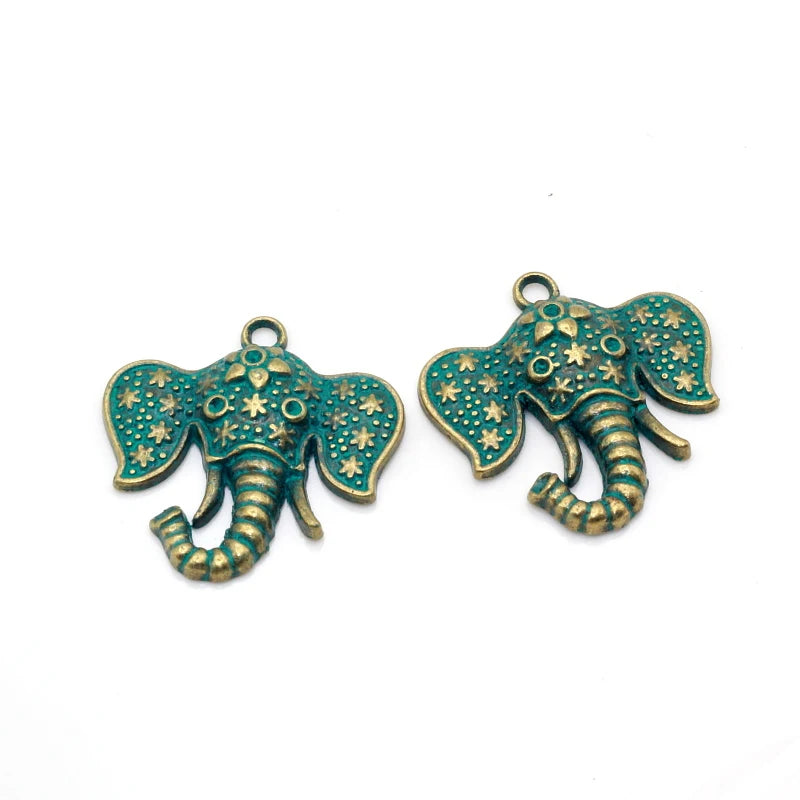 25pcs Antique Green Bronze Elephant Pendants Charms DIY Jewelry PJ202