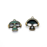 30pcs Antique Green Bronze Hollow Skull Beads Pendants Lot