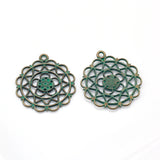 30pcs Antique Green Bronze Round Geometry Pendants PJ203