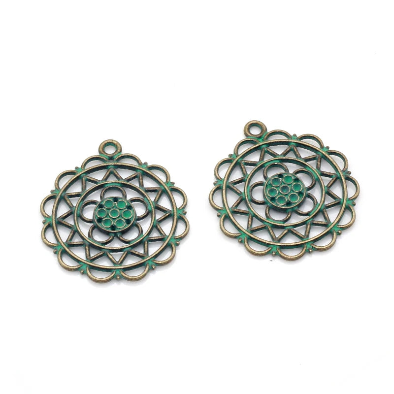 30pcs Antique Green Bronze Round Geometry Pendants PJ203
