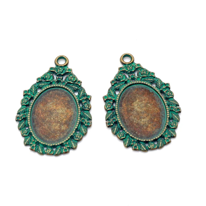 30pcs 44x29mm Antique Green Bronze Pendant Setting Glass Tray Charms
