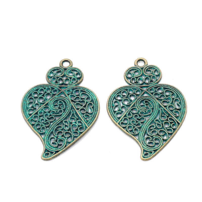 30pcs Antique Green Bronze Heart Pendants Charms for DIY Jewelry Making PJ200