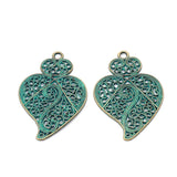 30pcs Antique Green Bronze Heart Pendants Charms for DIY Jewelry Making PJ200