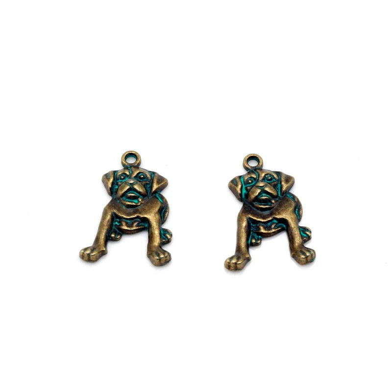 50pcs Vintage Green Bronze Dogs Pendants for Jewelry Making PJ229