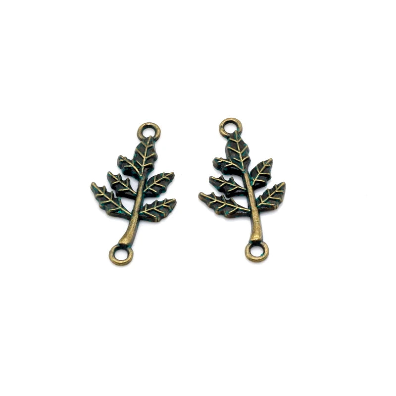 50pcs Vintage Antique Green Bronze Leaves Pendants for DIY Jewelry Making