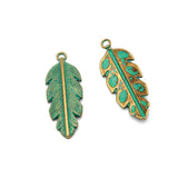 50pcs Antique Green Bronze Feather Charms Pendants for DIY Jewelry Making