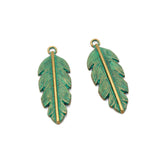 50pcs Antique Green Bronze Feather Charms Pendants for DIY Jewelry Making