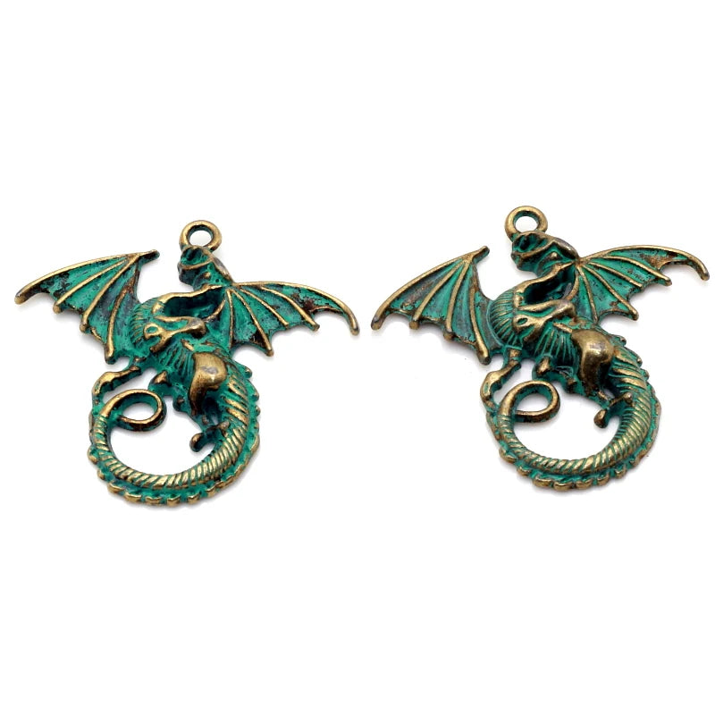 20pcs 43x46mm Vintage Green Bronze Pterosaur Pendants Charms