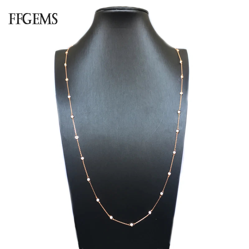 925 Silver Necklace Long Chain Zircon Moissanite Diamond Fine Jewelry Gift