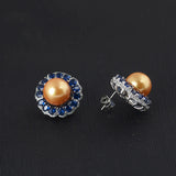 Round Gemstone Pearl Flower Earring Sapphire Fine Jewelry